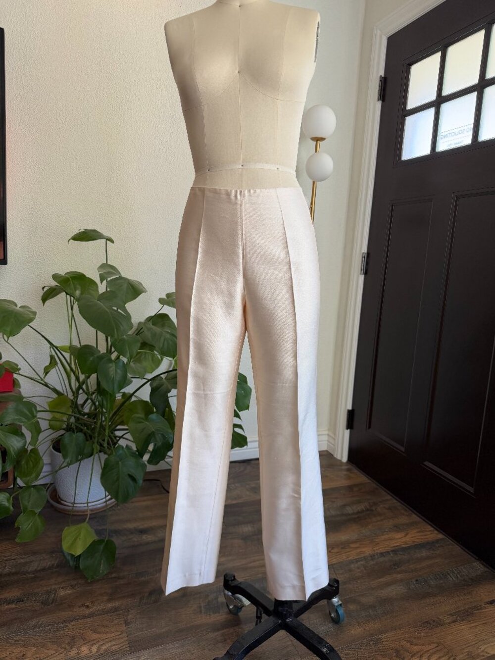 Michael Kors Gold Champagne 100% Silk Straight Leg Pants Bridal Elegant Formal